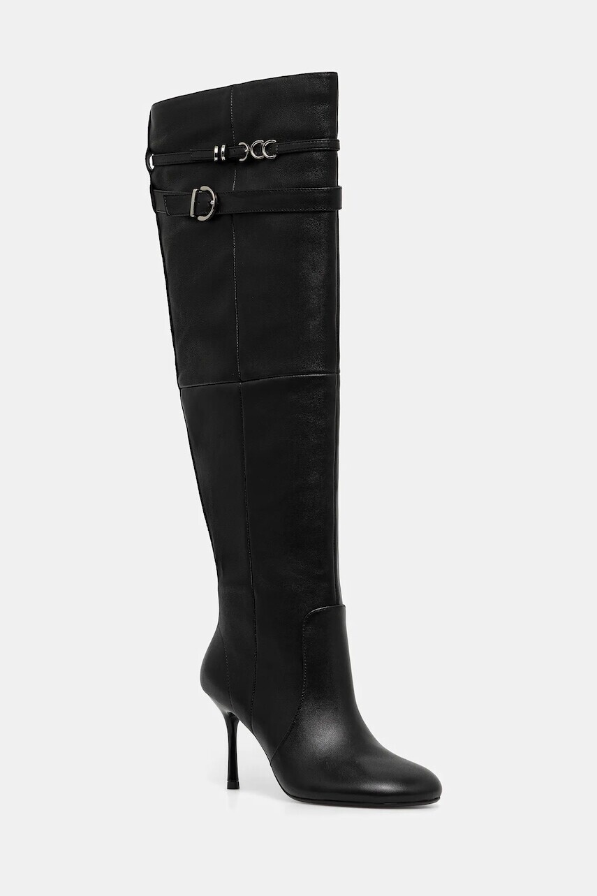 Kožené čižmy Pinko Polly 02 čierna farba, na vysokom podpätku, SD0281P003Z99