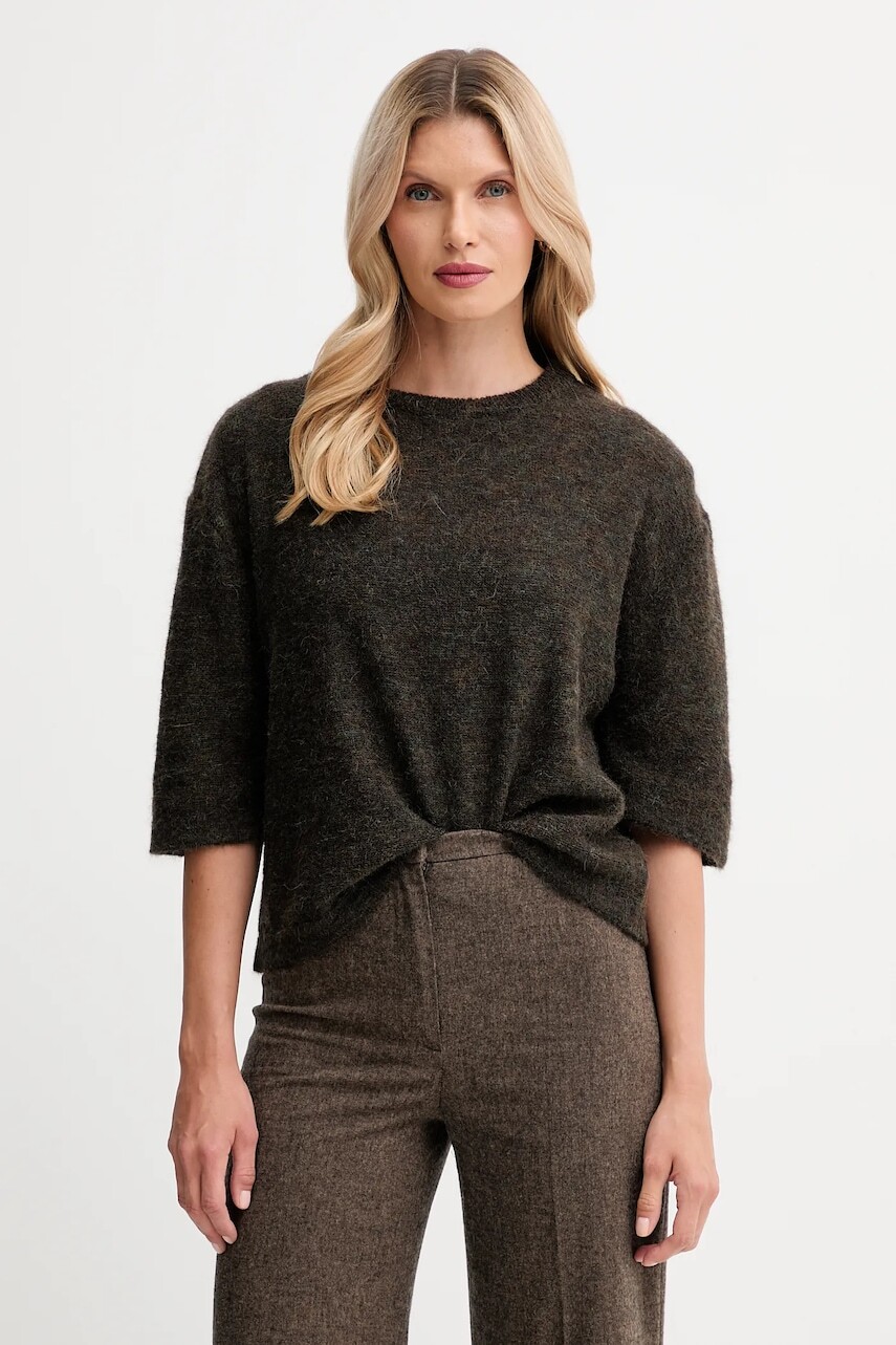 Sveter s prímesou alpaky Sessun hnedá farba, 25109014