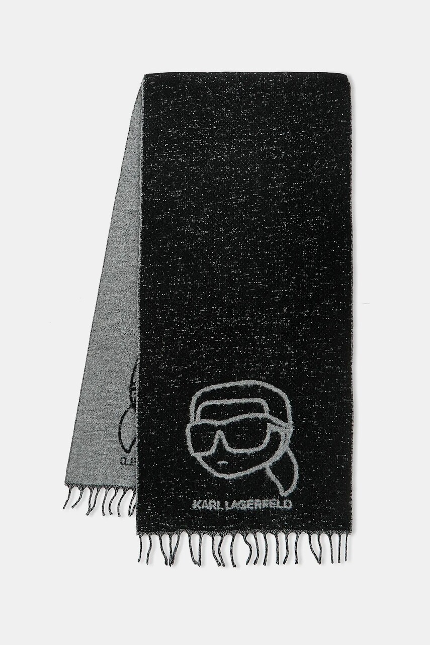 Šál s prímesou vlny Karl Lagerfeld IKON čierna farba, vzorovaný, A4W33051