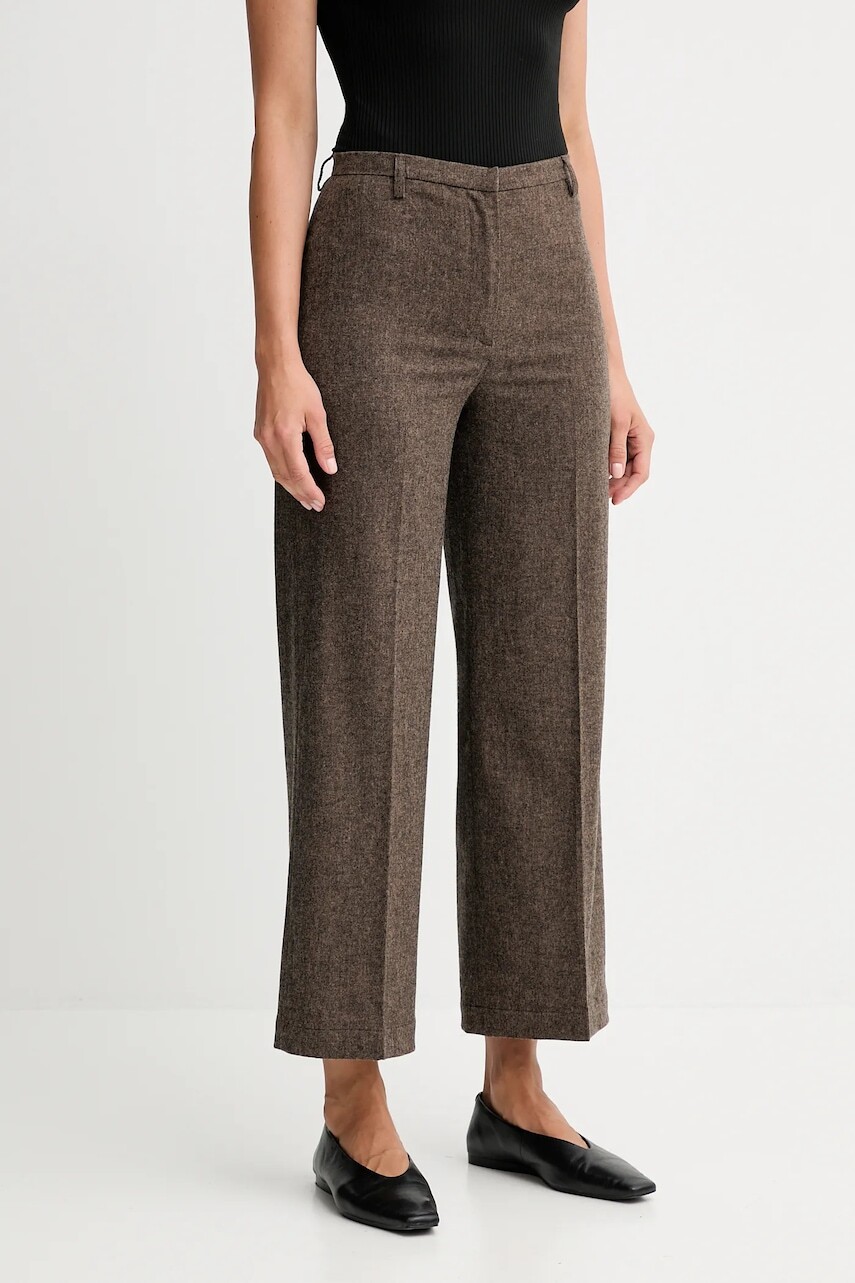 Nohavice s prímesou vlny Sessun hnedá farba, široké, vysoký pás, 25107006