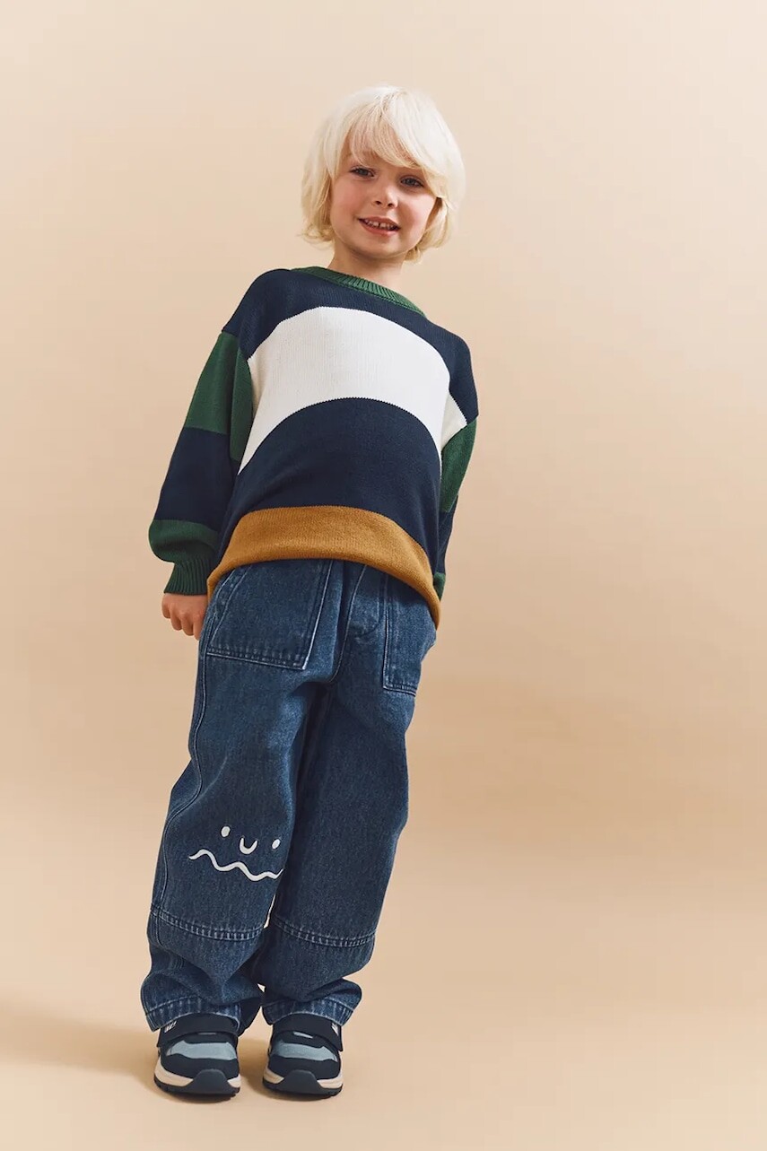 Detský bavlnený sveter Liewood Orlane Stripe Knit Jumper tmavomodrá farba, LW20309