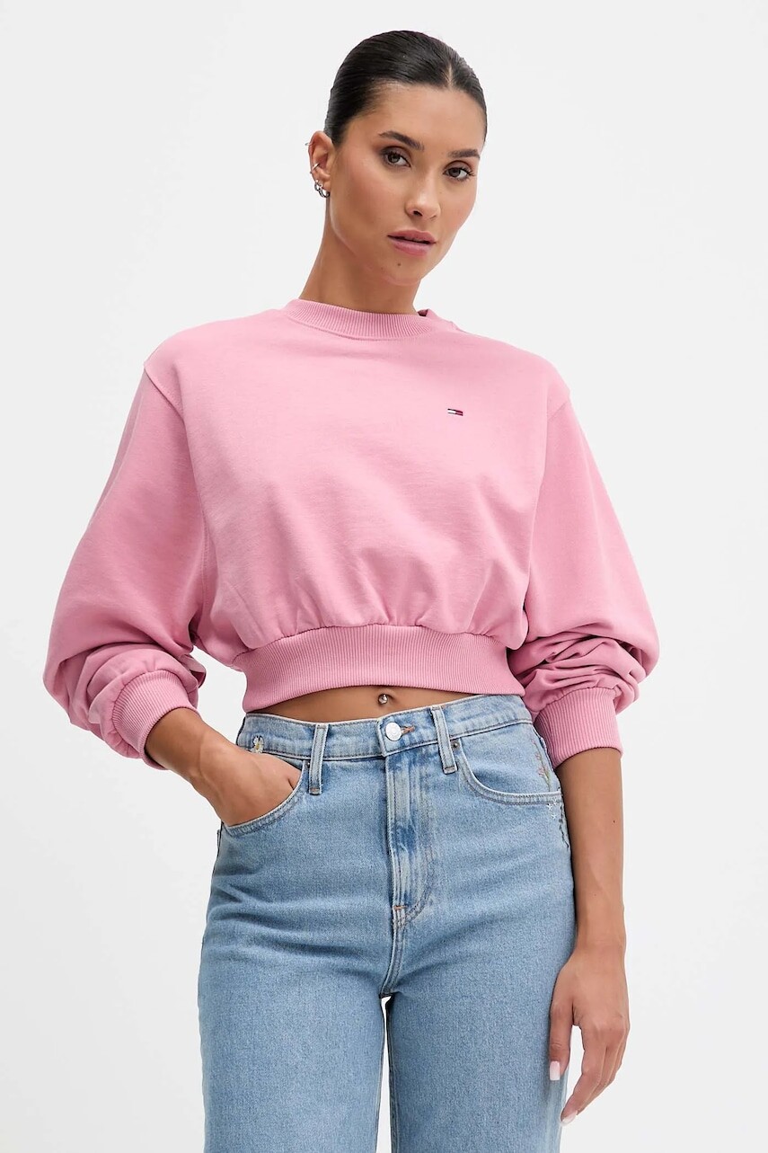 Bavlnená mikina Tommy Jeans ružová farba, jednofarebná, DW0DW21831