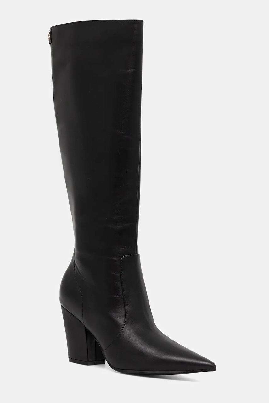 Kožené čižmy Guess NARIEL čierna farba, na podpätku, FLFNRL LEA11