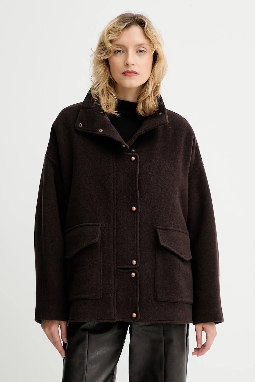 Kabát s prímesou vlny Sessun hnedá farba, 25112020