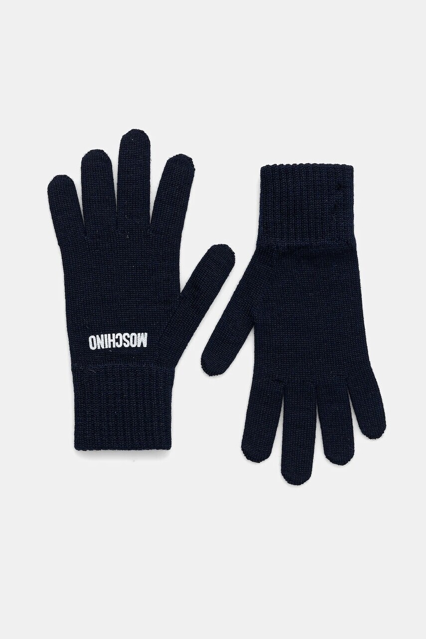 Rukavice s prímesou vlny Moschino tmavomodrá farba, M3326 65444
