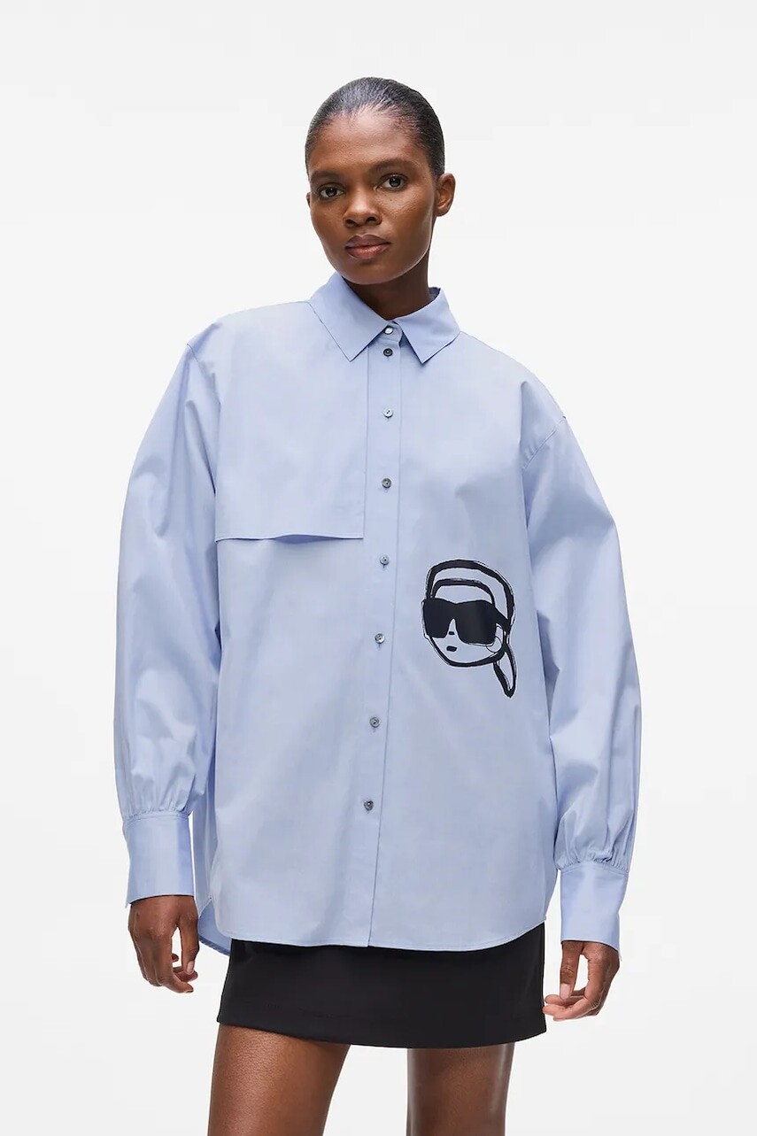Košeľa Karl Lagerfeld IKON modrá farba, voľný strih, s klasickým golierom, A4W11025