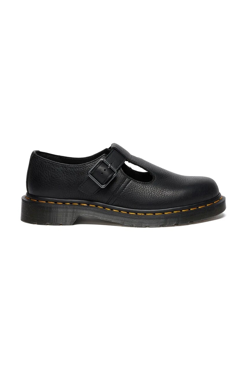 Kožené poltopánky Dr. Martens Polley čierna farba, na plochom podpätku, DM41408001