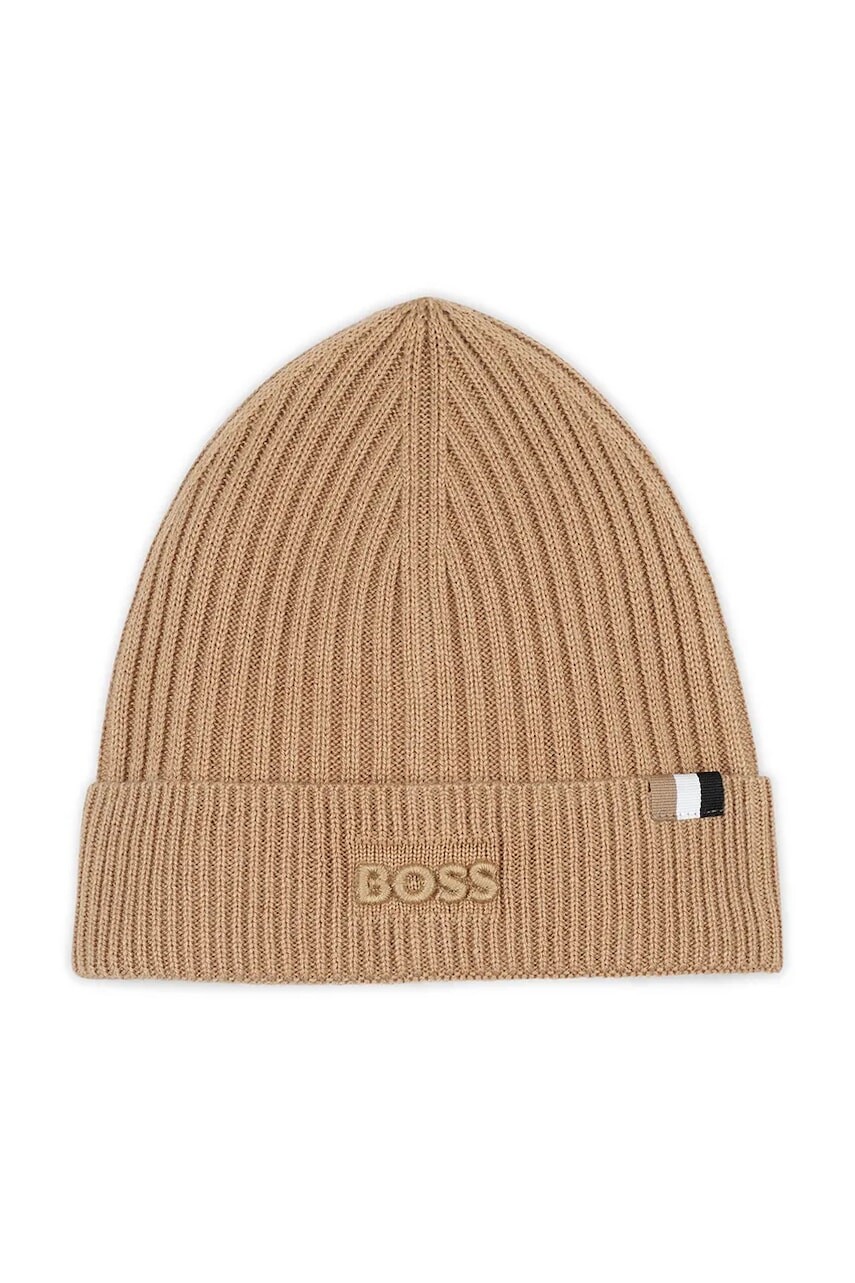 Detská čiapka s prímesou vlny BOSS hnedá farba, J52650