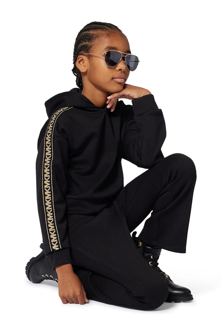 Detská mikina Michael Kors čierna farba, s kapucňou, s potlačou, R30478