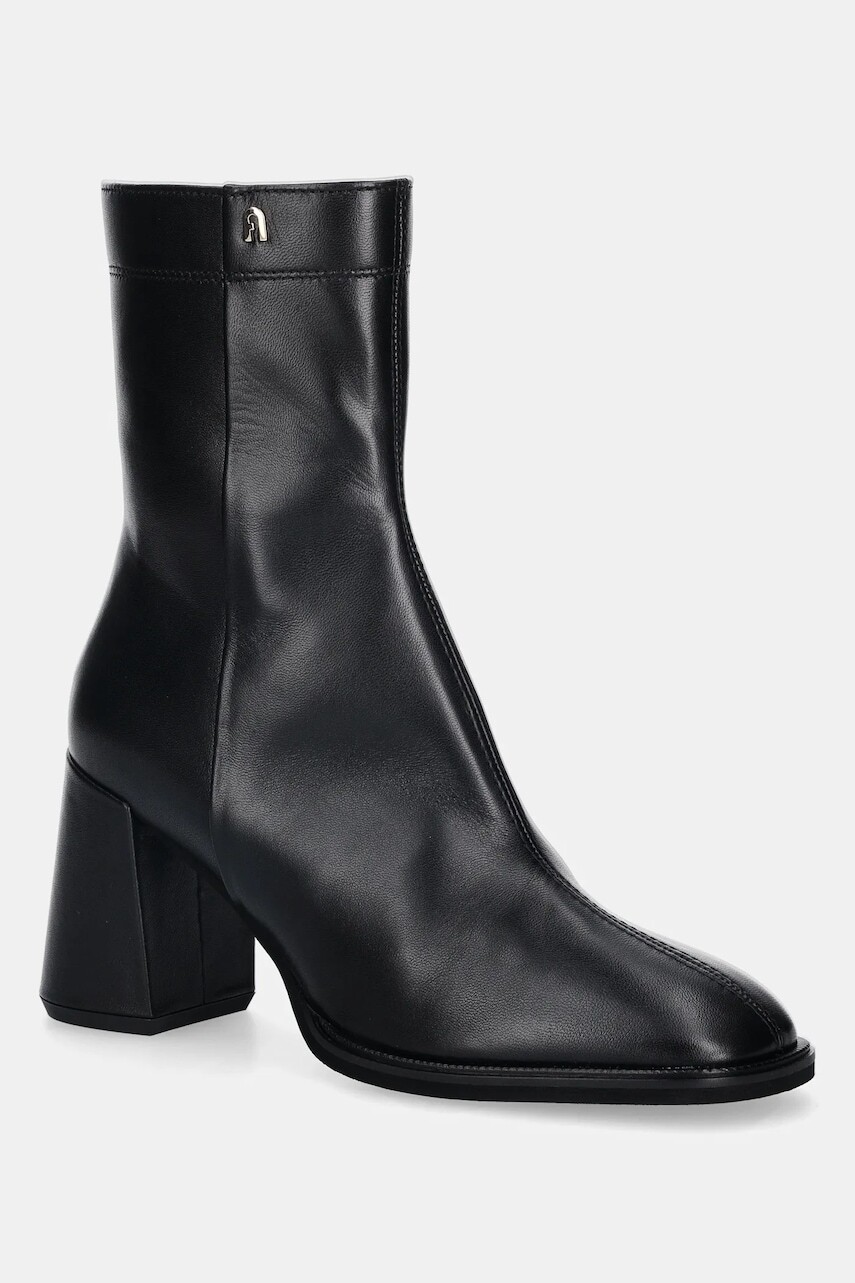 Kožené členkové topánky Furla Diamante čierna farba, na podpätku, YK05FUD X30000 O6000