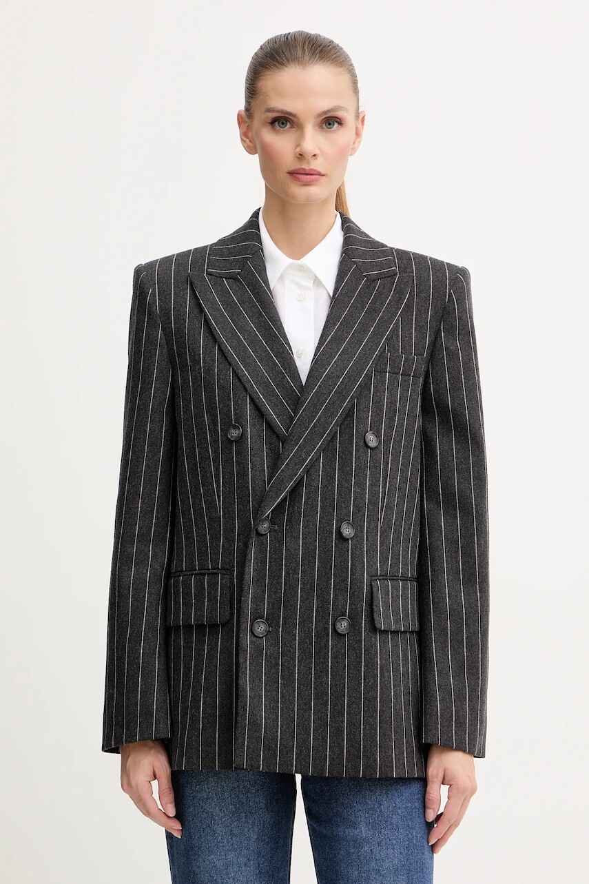 Bunda s prímesou vlny MAX&Co. šedá farba, oversize, vzorovaná, 2528046042200