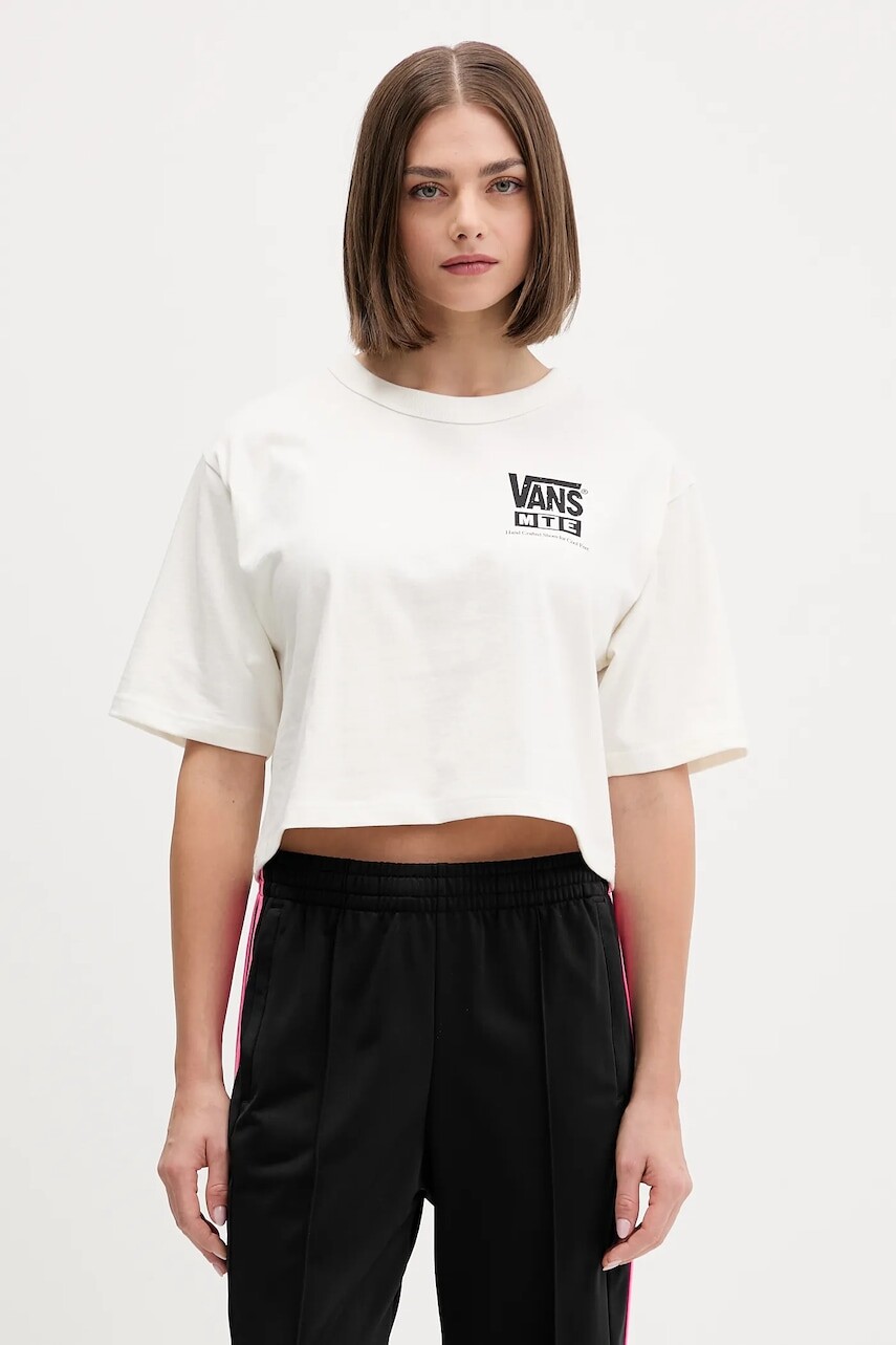 Bavlnené tričko Vans dámske, béžová farba, VN000PKAC9F1