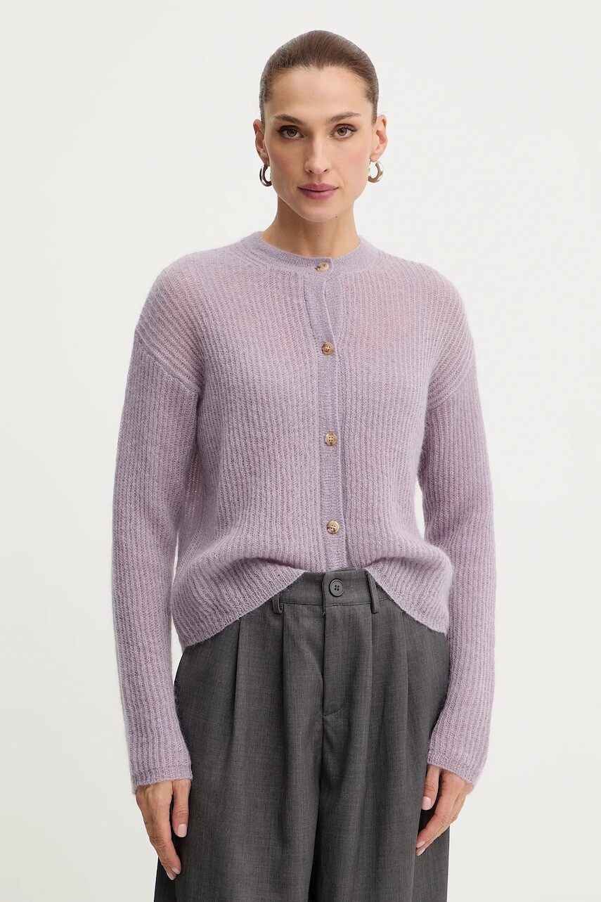 Kardigan s prímesou vlny MM MEANDRO fialová farba, 2526346028600