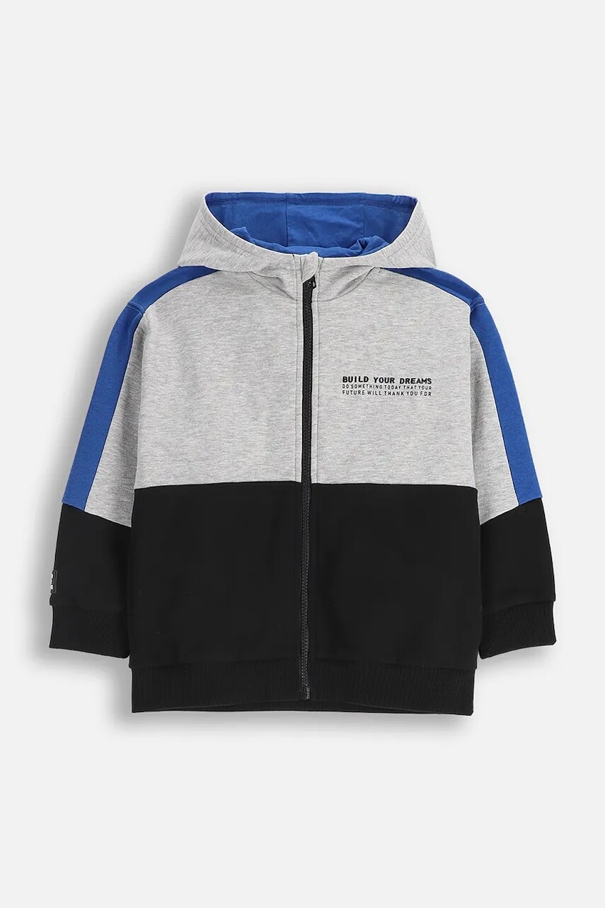 Detská mikina Coccodrillo šedá farba, s kapucňou, vzorovaná, CITY BUILDER BOY KIDS