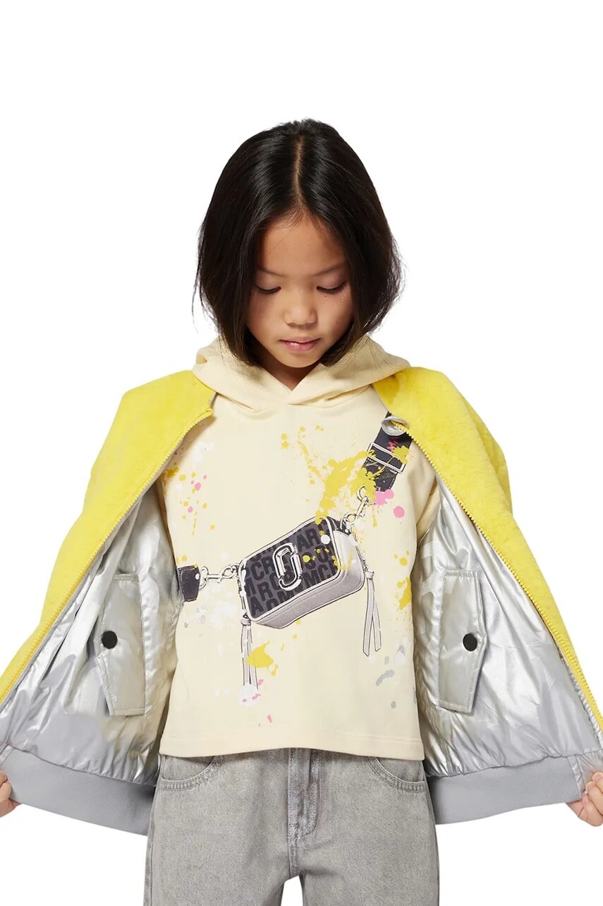 Detská bavlnená mikina Marc Jacobs žltá farba, s kapucňou, vzorovaná, W60573