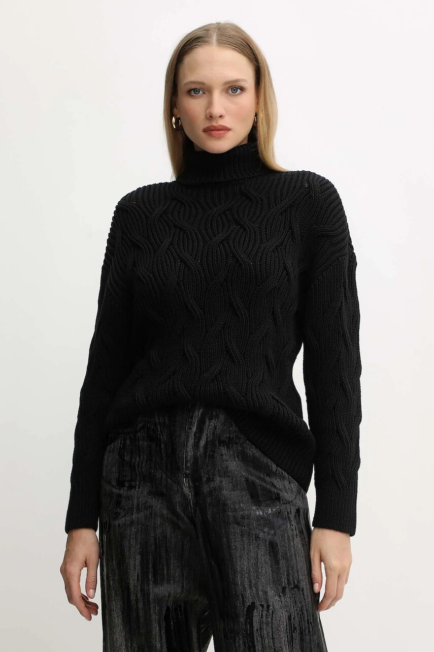 Sveter Armani Exchange čierna farba, ľahké, s rolákom, XW000780 AF16638