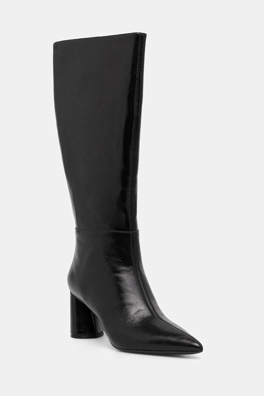 Kožené čižmy BOSS Gracey čierna farba, na podpätku, 50552785