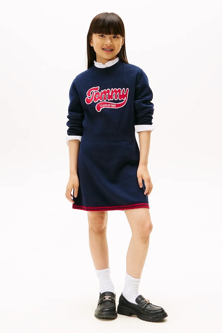 Dievčenské šaty Tommy Hilfiger tmavomodrá farba, mini, áčkový strih, KG0KG09020