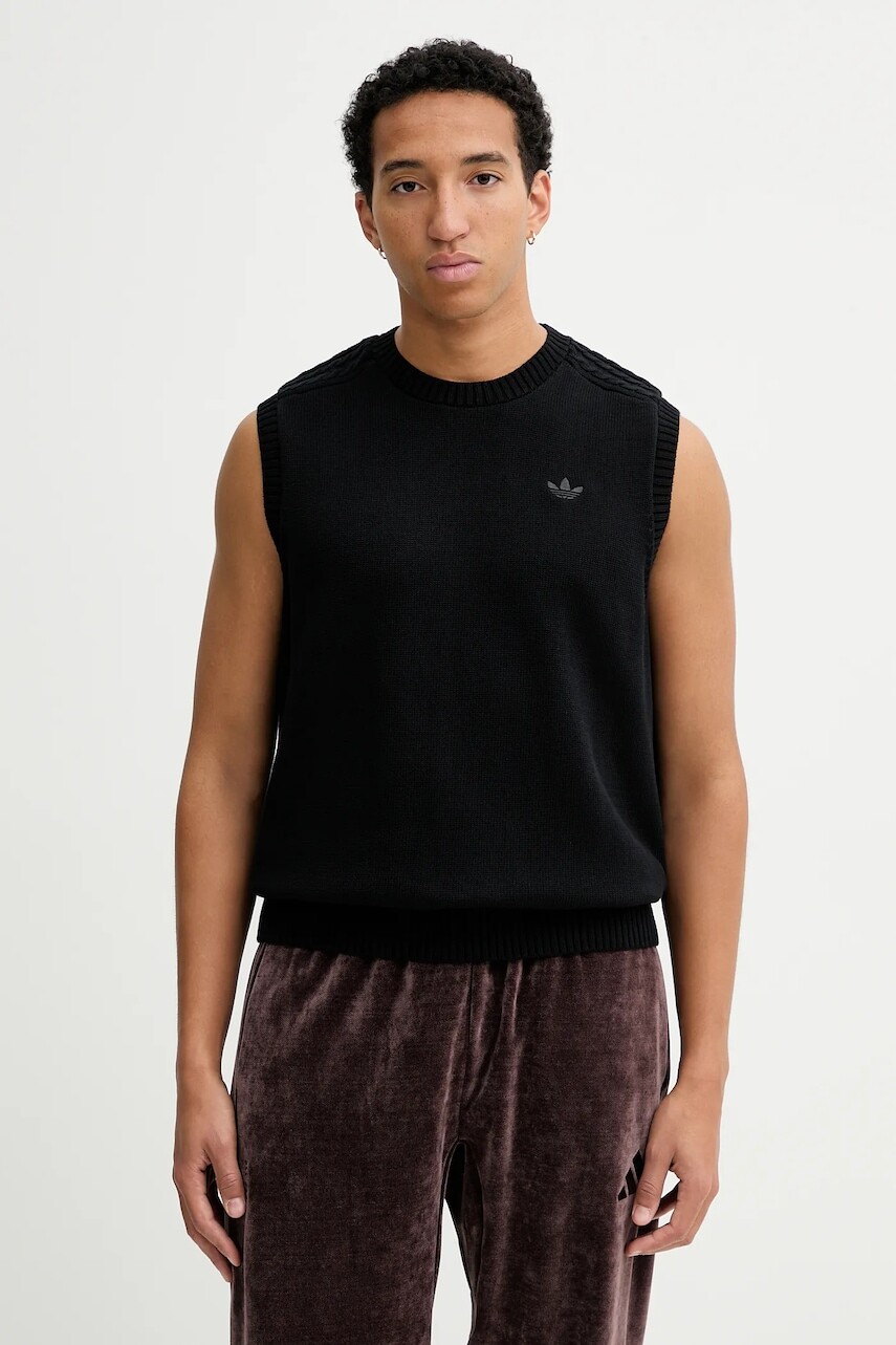 Vesta adidas Originals P Ess Knit Vest pánska, čierna farba, ľahké, JY2651