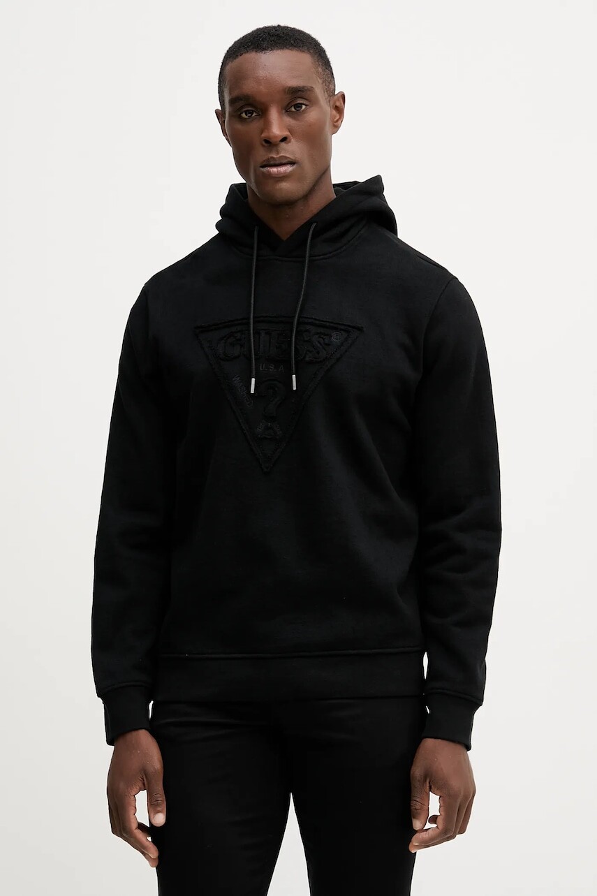 Bavlnená mikina Guess čierna farba, s kapucňou, s nášivkou, M5BQ04 K0961