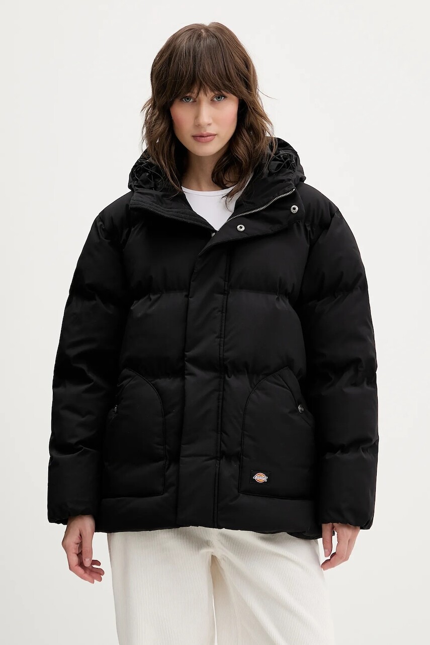Bunda Dickies čierna farba, zimná, oversize, DK0A87OL