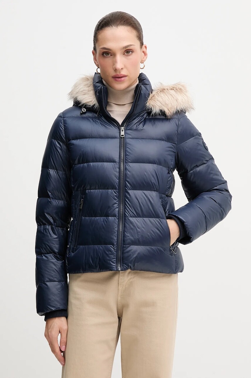 Páperová bunda Tommy Hilfiger tmavomodrá farba, prechodná, WW0WW47354