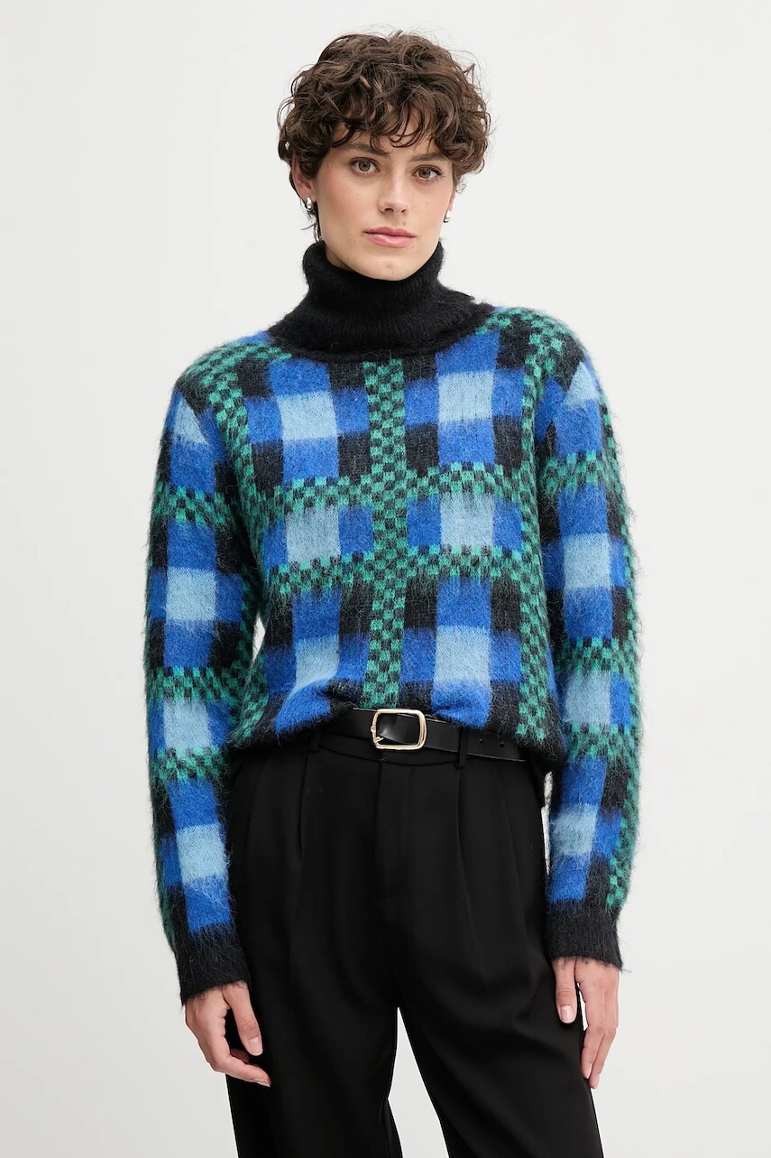 Sveter s prímesou vlny Sandro Ferrone modrá farba, s rolákom, S87YBFGAVA