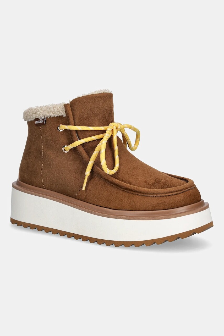Členkové topánky Love Moschino hnedá farba, na platforme, jemne zateplené, JA21116L0NJAW210