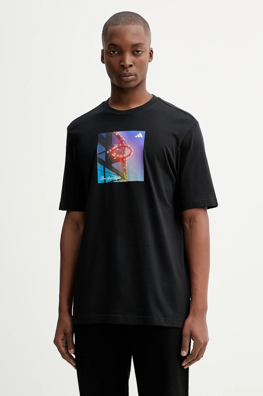 Bavlnené tričko adidas HLDY Court pánske, čierna farba, s potlačou, JN2501