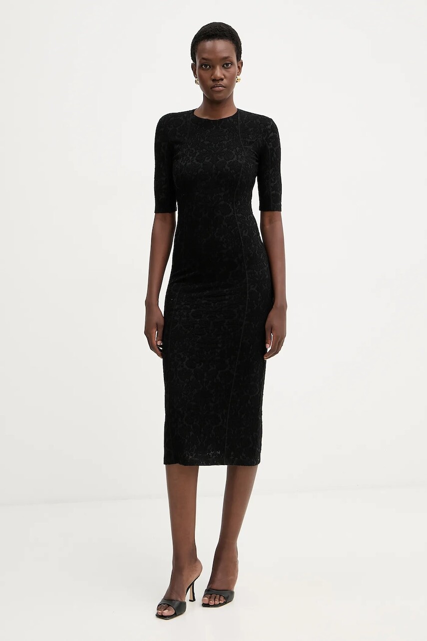 Šaty s prímesou vlny Pinko čierna farba, midi, priliehavé, 105653 A2TW