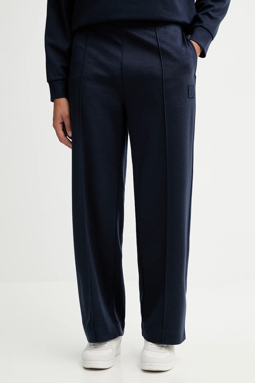 Nohavice s prímesou vlny Calvin Klein tmavomodrá farba, rovný strih, LV04LD212G