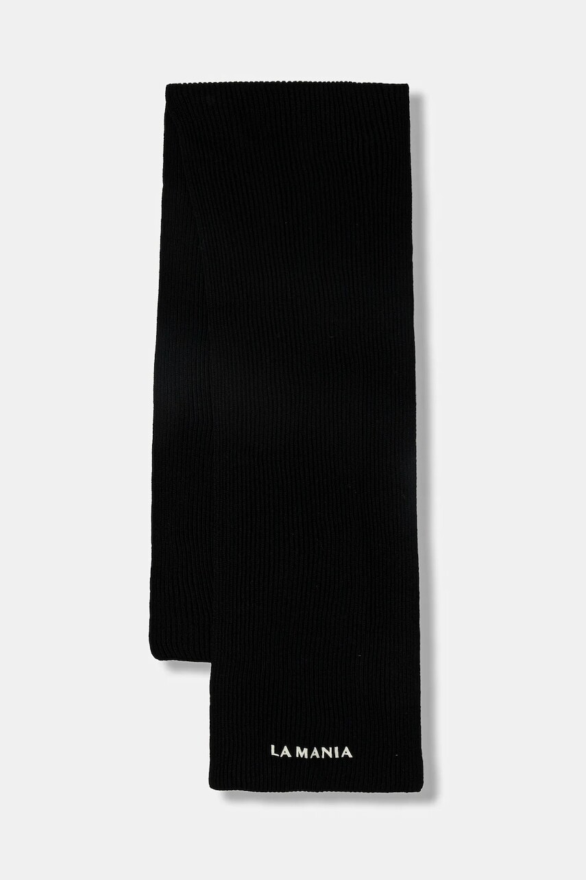 Vlnený šál La Mania MERINOWOOL čierna farba, jednofarebná, MERINOWOOL