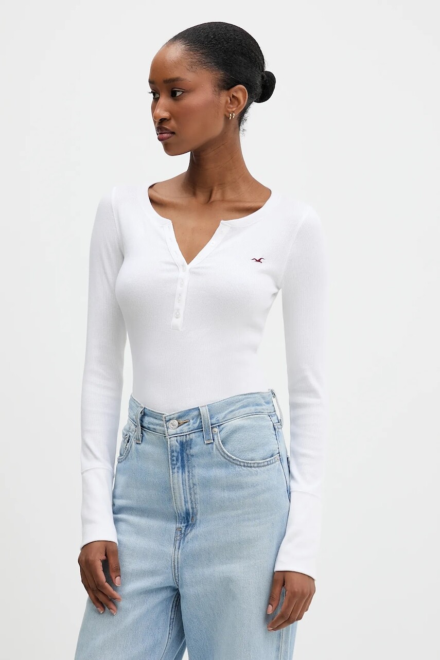 Tričko s dlhým rukávom Hollister Co. béžová farba, KI339-5257-100