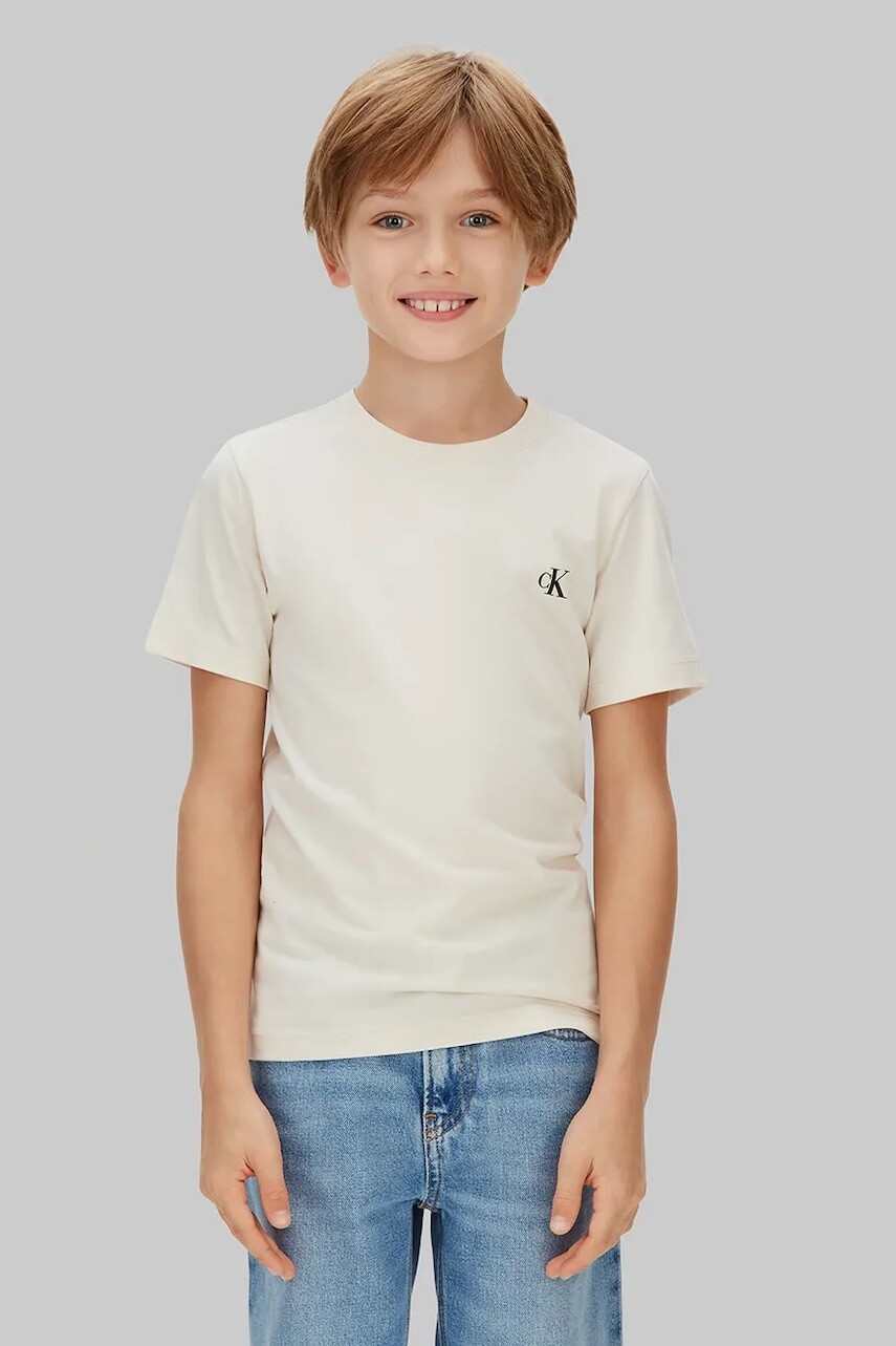 Detské bavlnené tričko Calvin Klein Jeans 2-pak béžová farba, jednofarebné, IB0IB01093