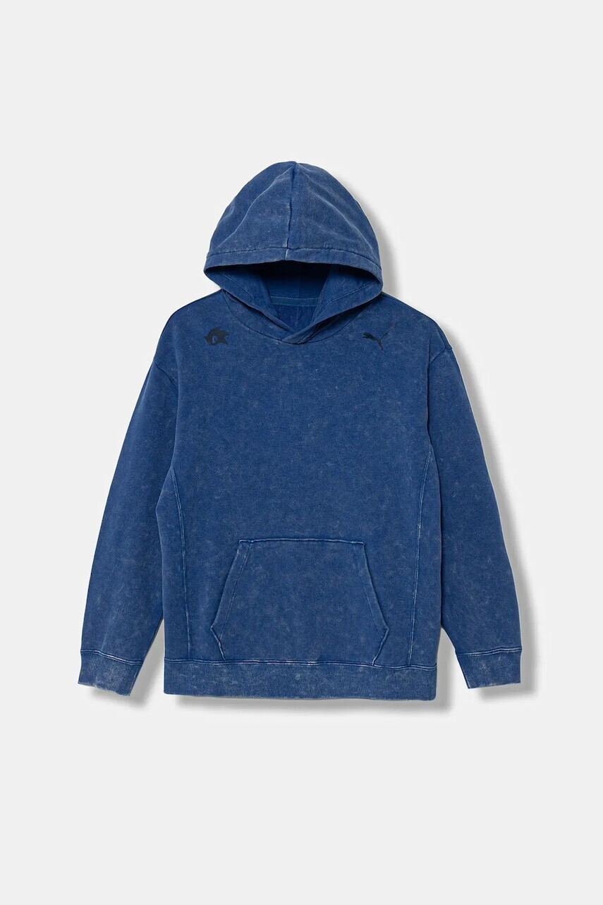 Detská bavlnená mikina Puma PUMA X SONIC Relaxed Graphic Hoodie TR modrá farba, s kapucňou, vzorovaná, 632382