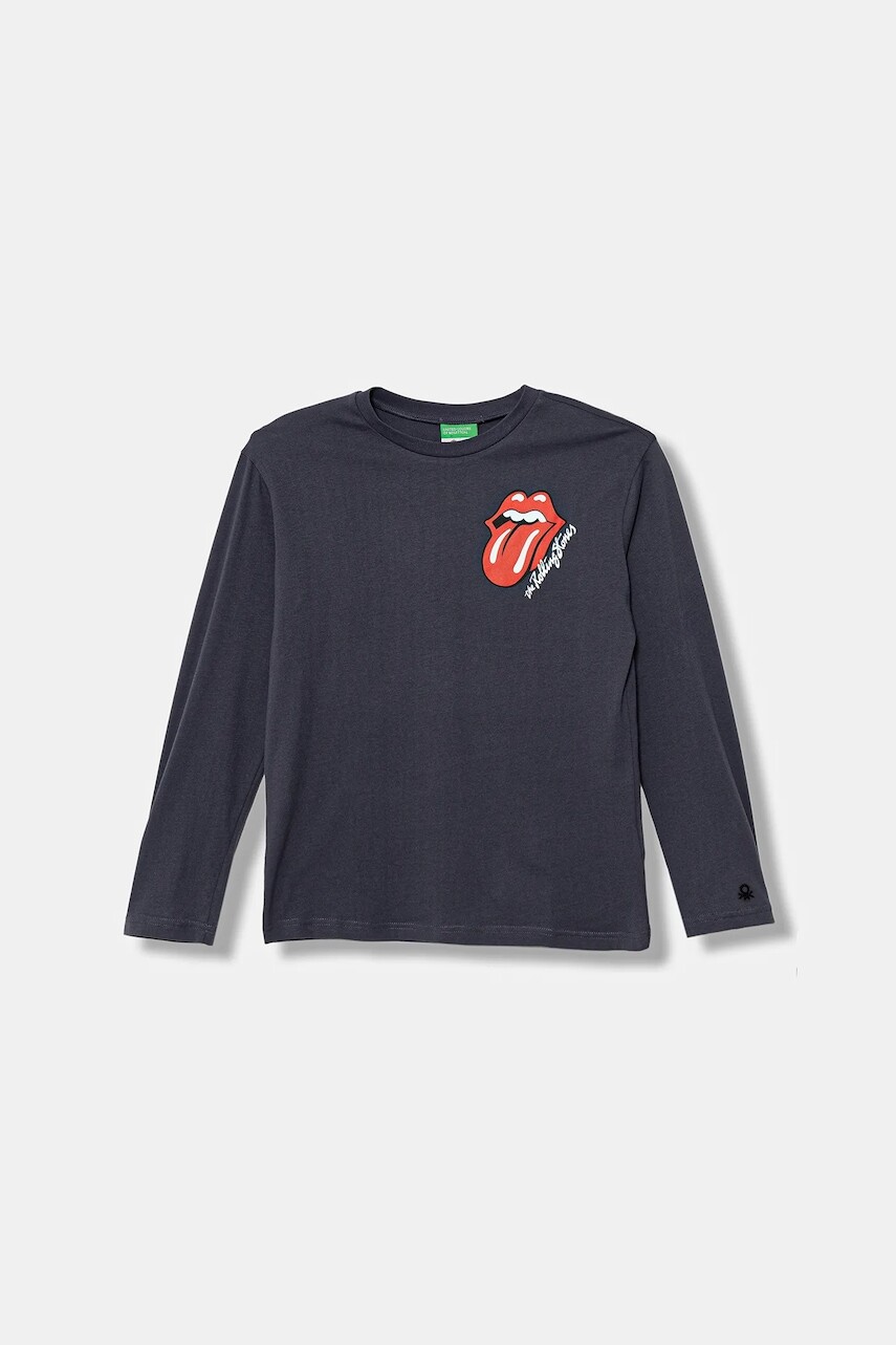 Detská bavlnená košeľa s dlhým rukávom United Colors of Benetton šedá farba, s potlačou, 3ATNC10RH