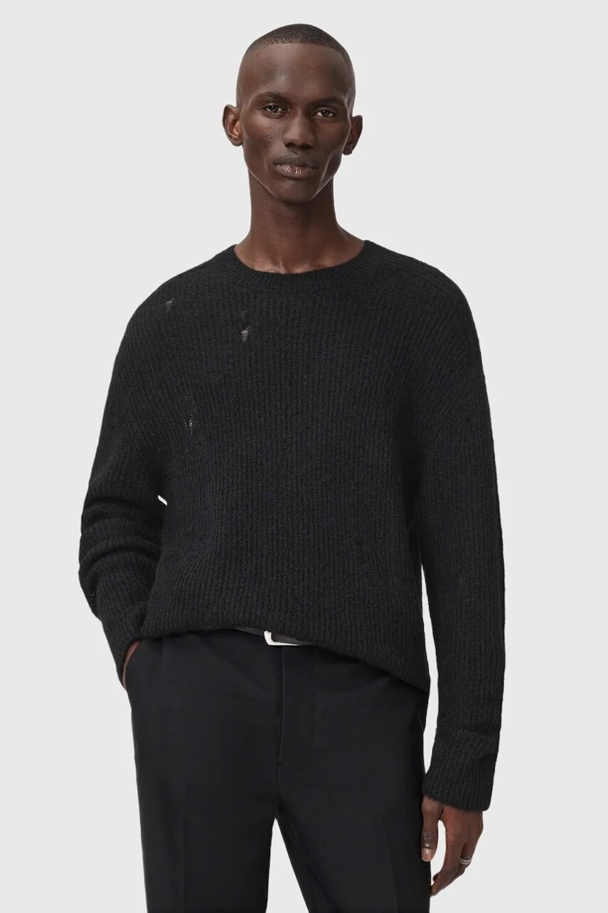 Sveter s prímesou vlny AllSaints čierna farba, M028KD