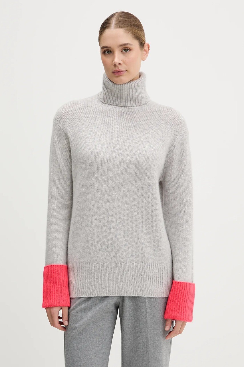 Kašmírový sveter FROM FUTURE šedá farba, ľahký, s rolákom, WPL02189