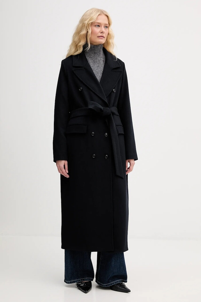 Kabát s prímesou vlny Blugirl Blumarine tmavomodrá farba, RF5242.T221A