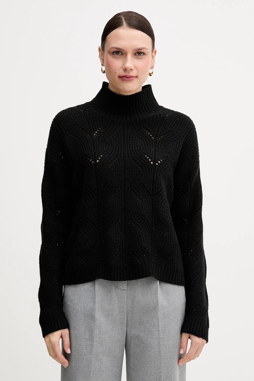 Sveter s prímesou vlny United Colors of Benetton čierna farba, ľahký, s polorolákom, 1FDFD10F2