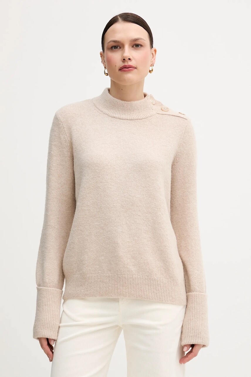 Sveter s prímesou vlny Marc Aurel béžová farba, s polorolákom, 8064-8000-82028