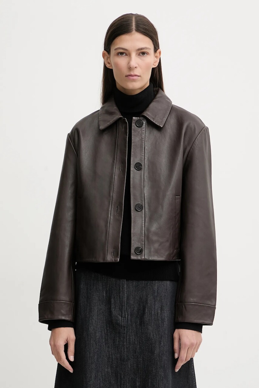 Kožená bunda Marc O'Polo hnedá farba, prechodná, 510701073011