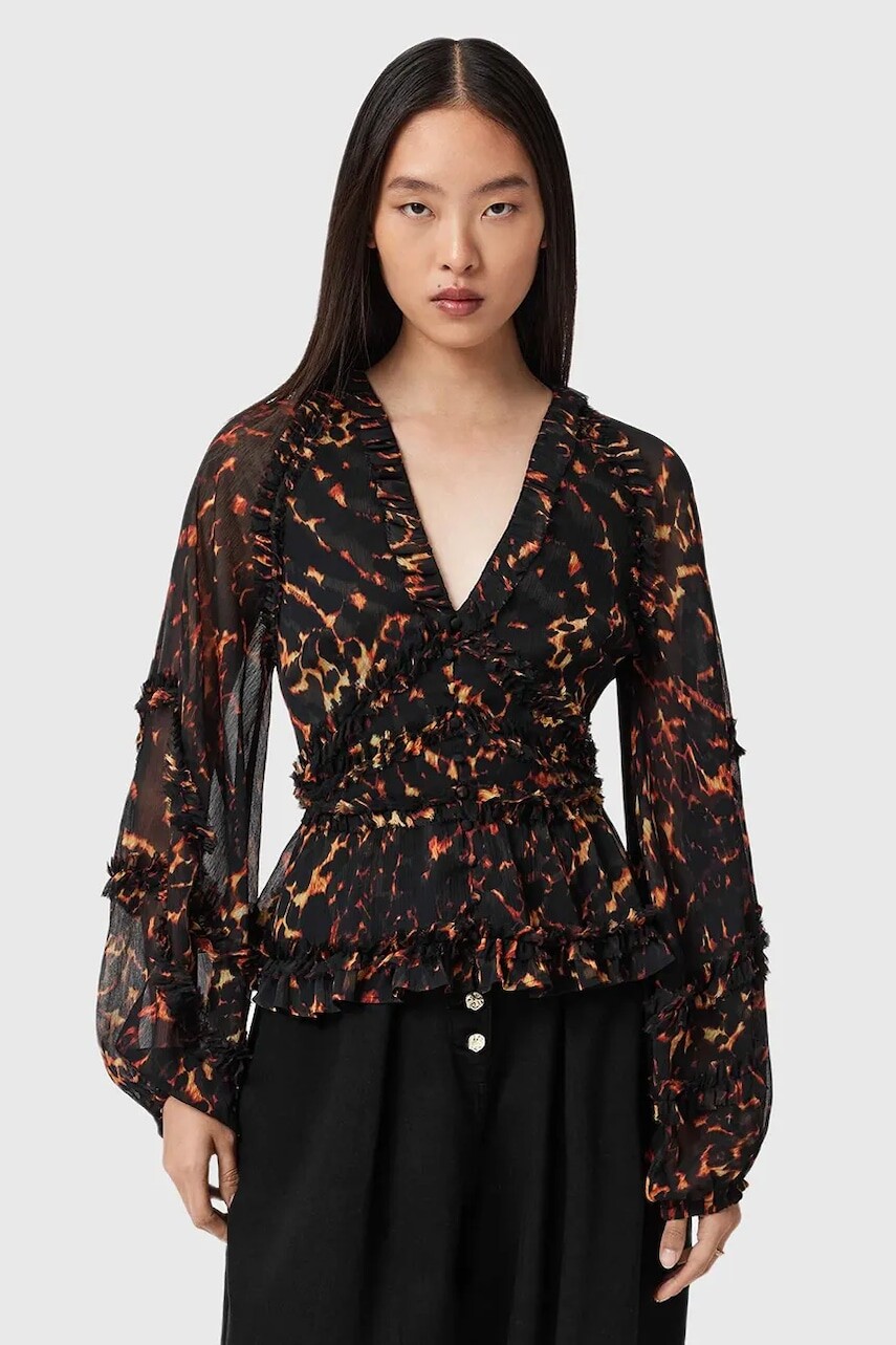 Blúzka AllSaints hnedá farba, vzorovaná, W052PD