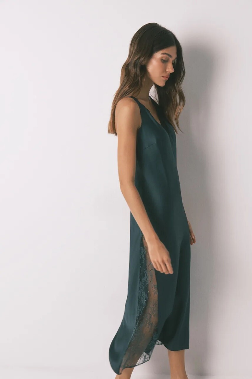 Nočná košeľa women'secret zelená farba, saténové, 3412915