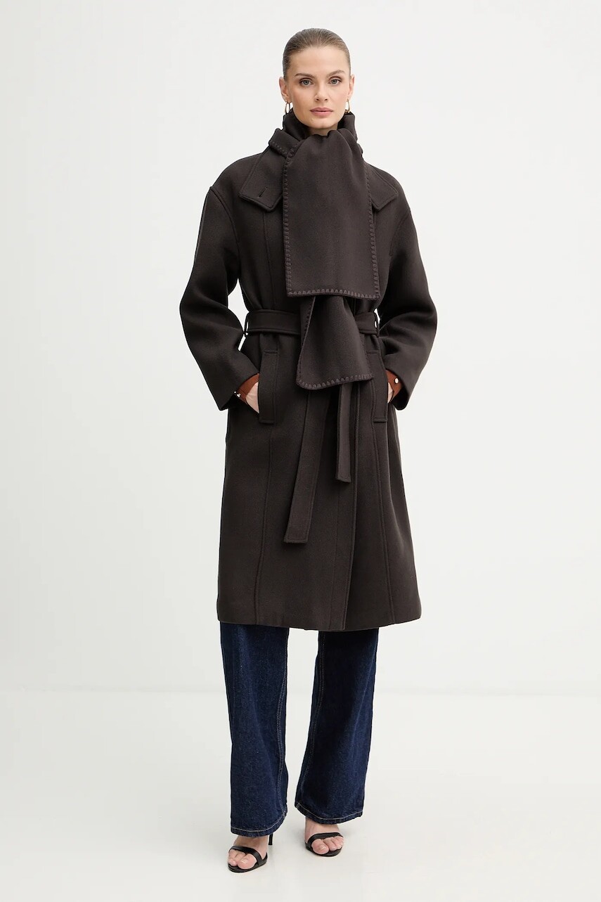 Kabát s prímesou vlny Morgan hnedá farba, GSCARF