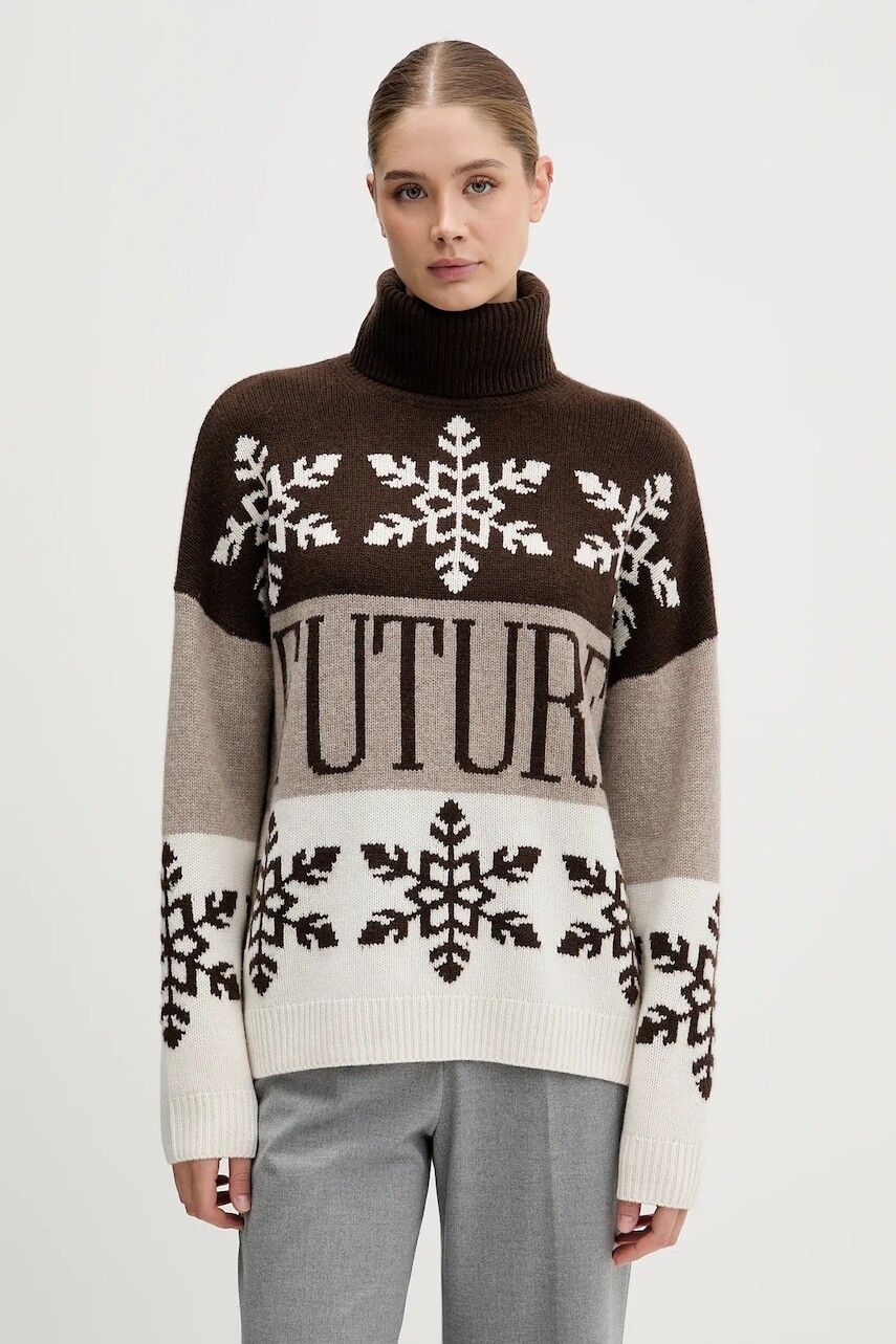 Kašmírový sveter FROM FUTURE hnedá farba, s rolákom, WPL03334