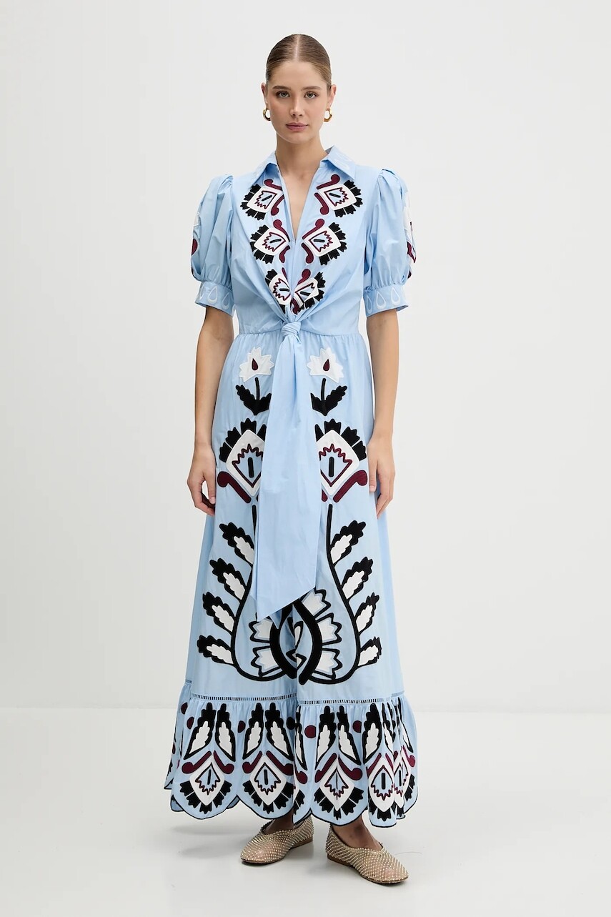 Bavlnené šaty Farm Rio modrá farba, maxi, áčkový strih, 344655