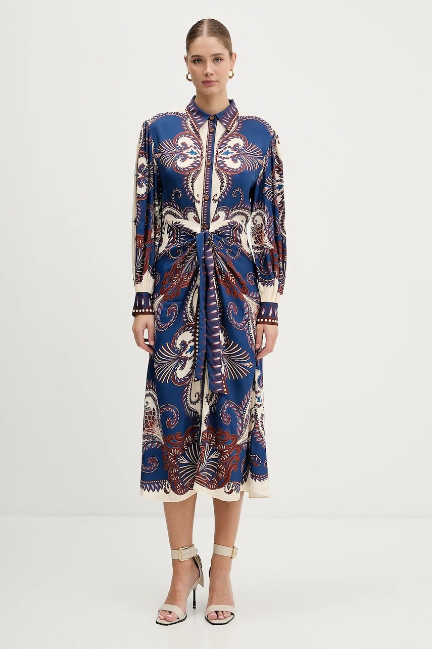 Šaty Farm Rio modrá farba, midi, áčkový strih, 344129