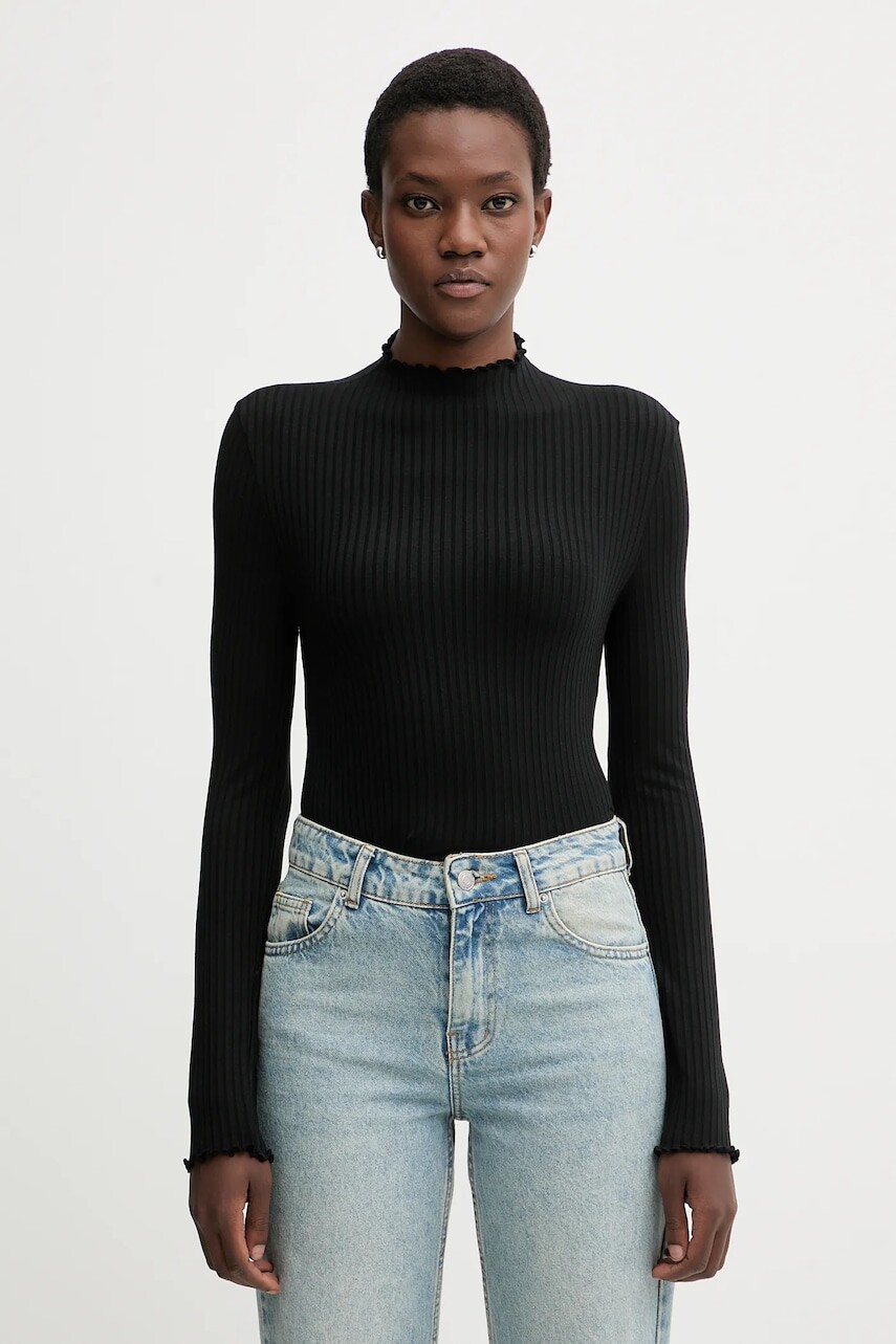 Tričko s dlhým rukávom Marc O'Polo čierna farba, s polorolákom, 5000007536