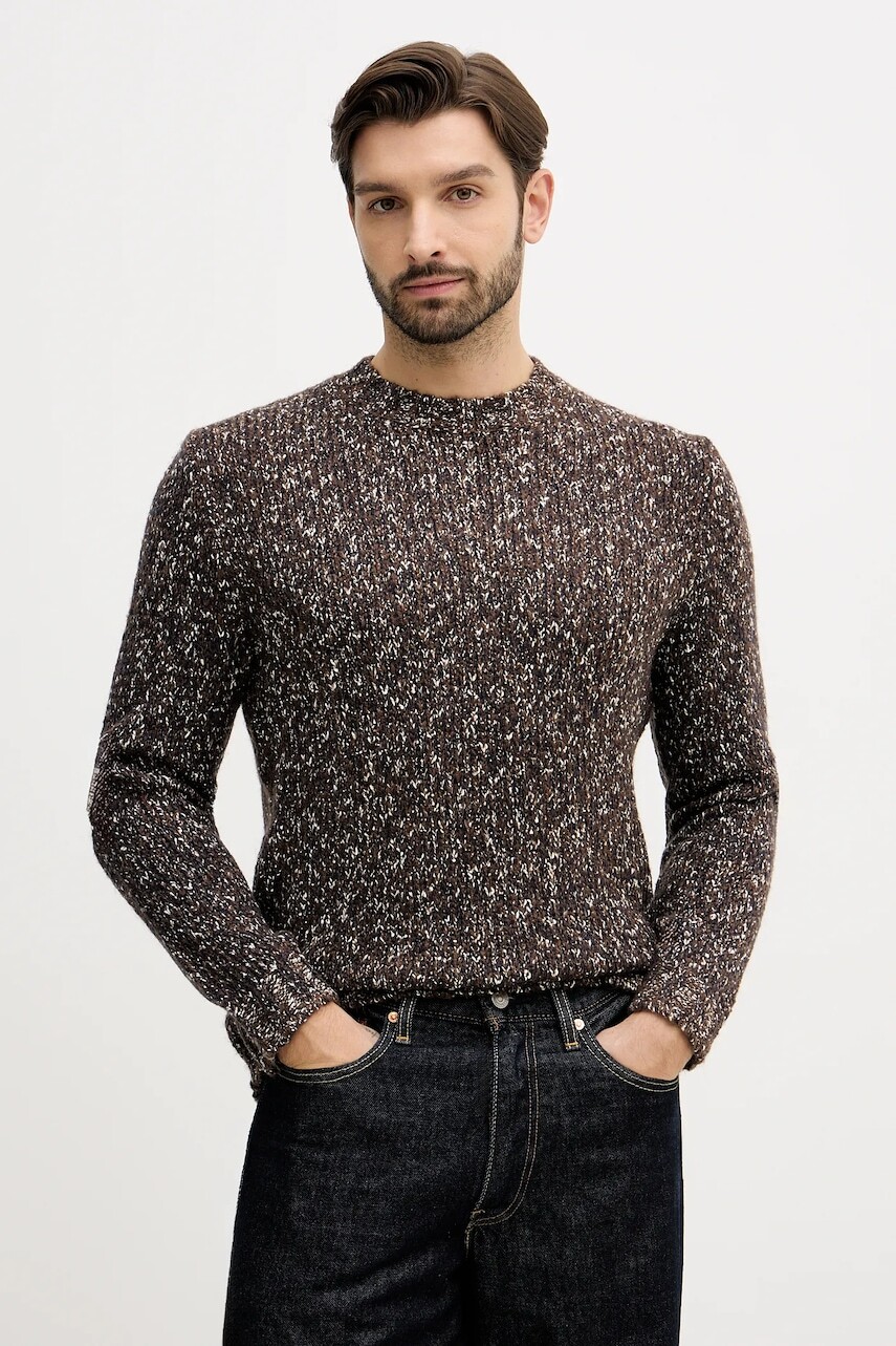 Sveter s prímesou vlny United Colors of Benetton hnedá farba, 10C3U108M